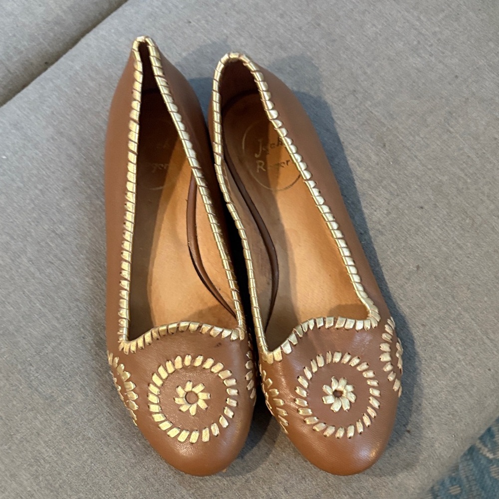 Jack Rogers Brown Flats with Gold Accents
